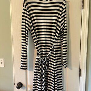 Banana Republic Navy/White Striped Stretch Wrap Dress - XL